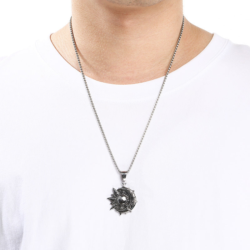 Retro Sun Smiley Face Moon Celestial Pendant, Ancient Egyptian Eye Of Horus Titanium Necklace
