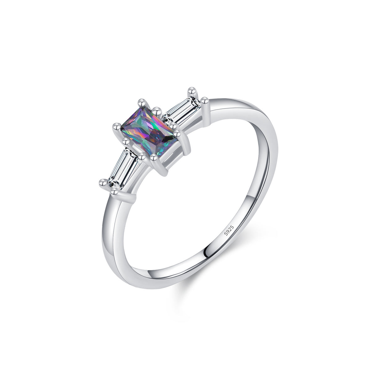 925 Sterling Silver Colorful Zircon Crystal Ring
