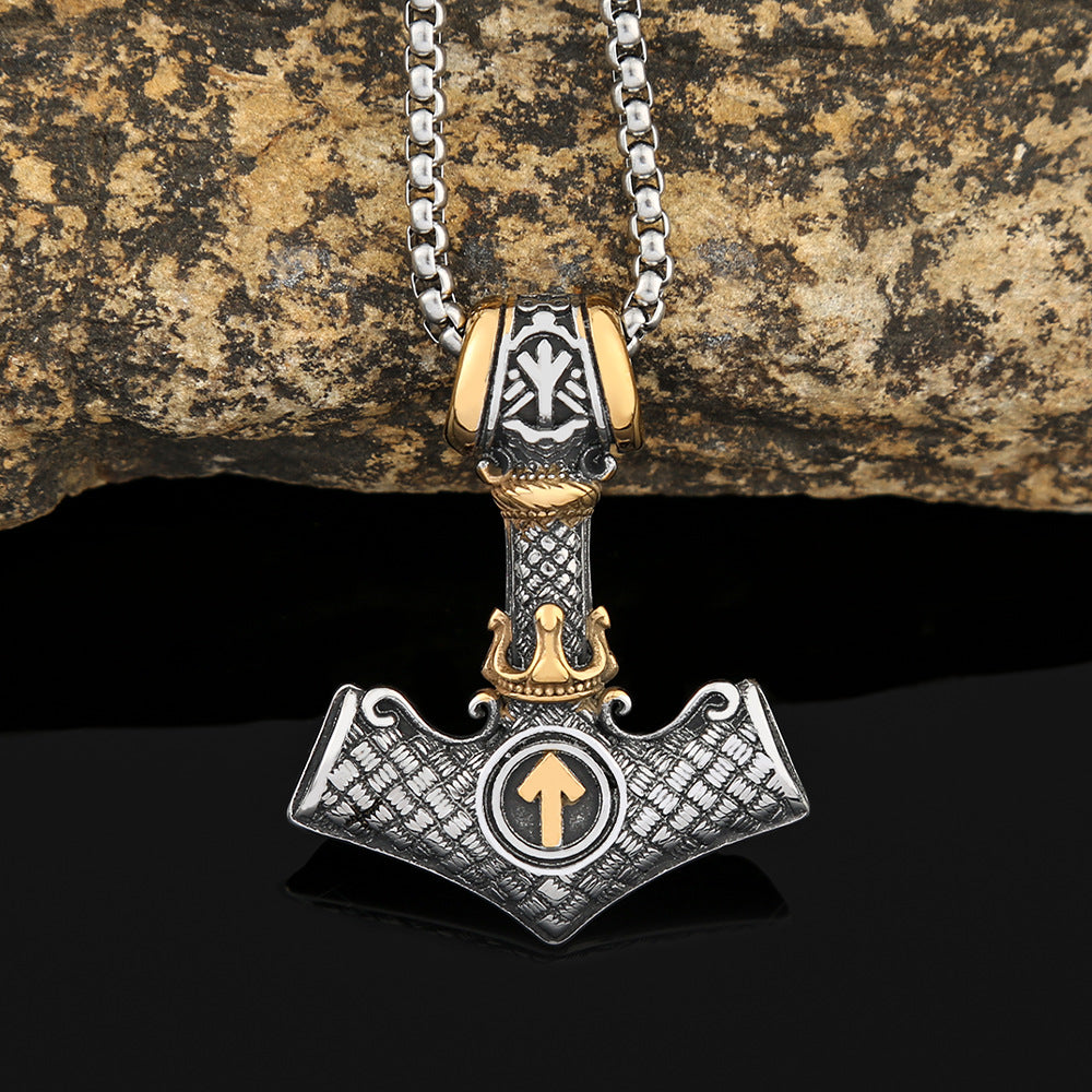 European And American Style Men's Fashion Stainless Steel Necklace Jewelry Viking Quake Odin Triangle Rune Pendant