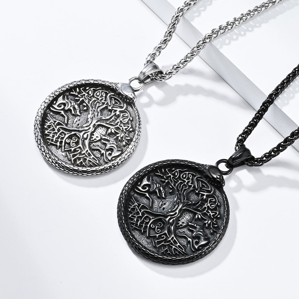 Steel Necklace – Vintage Nordic World Tree Pendant
