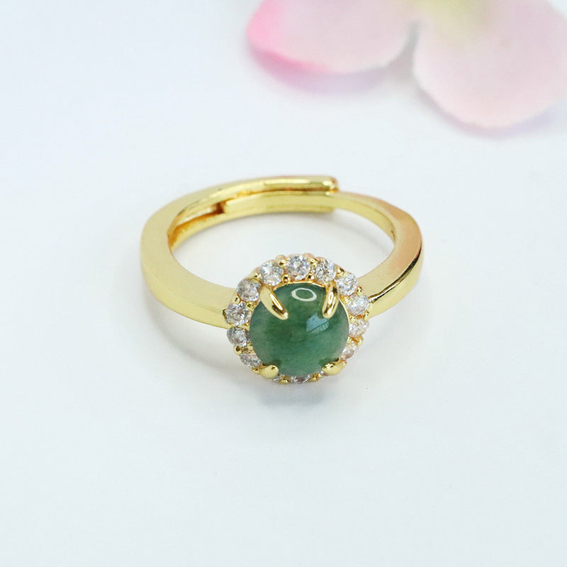 Blue-Water Jadeite Zircon Halo Ring