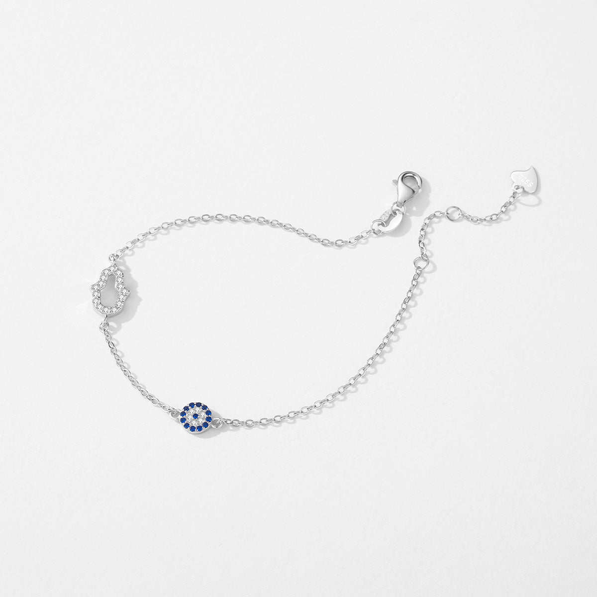 Blue Eyes Sterling Silver Bracelet with Zircon Inlay and Micro Gourd Hand Ornament