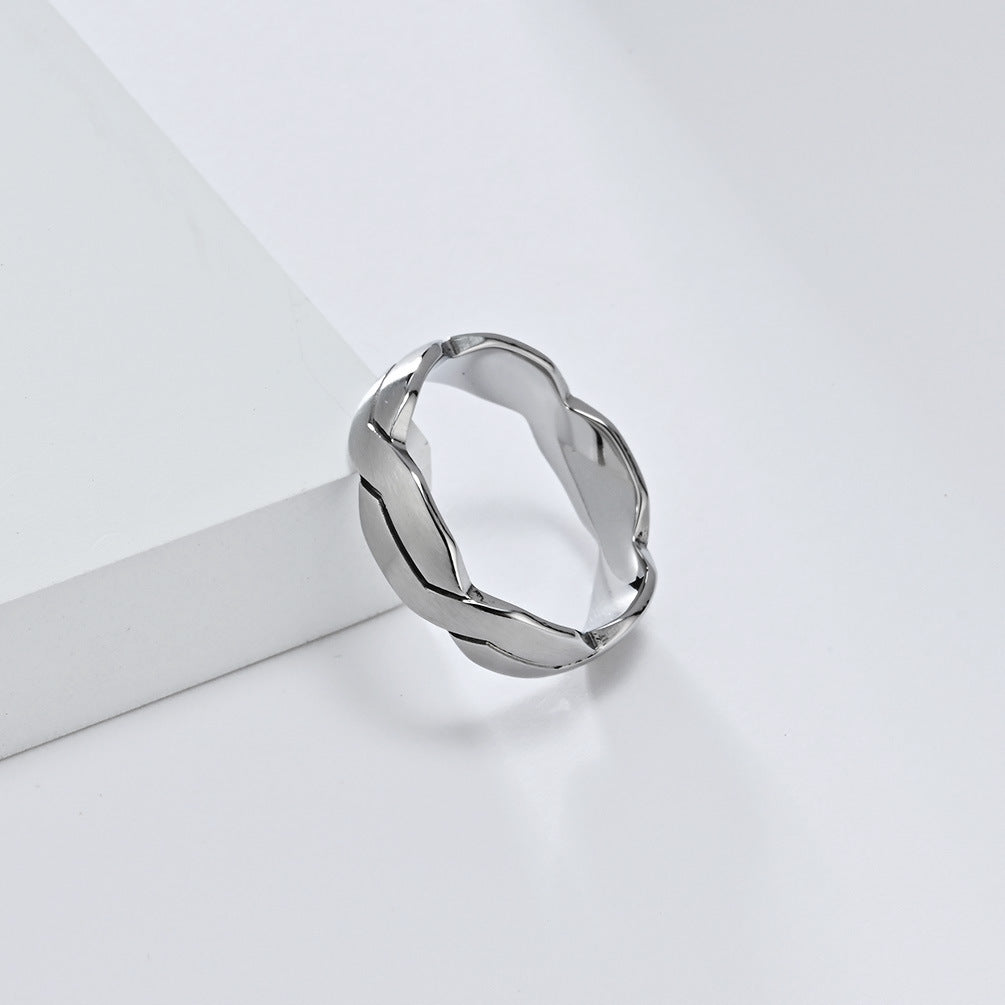 Engraved Geometric Woven Two-Color Titanium Steel Ring