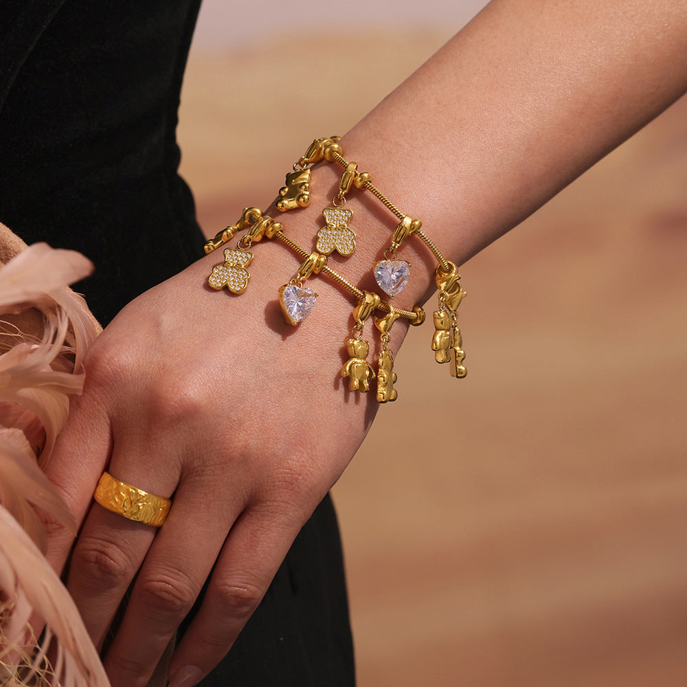 Planderful Women Zircon Bracelet Stainless Steel 18K Gold