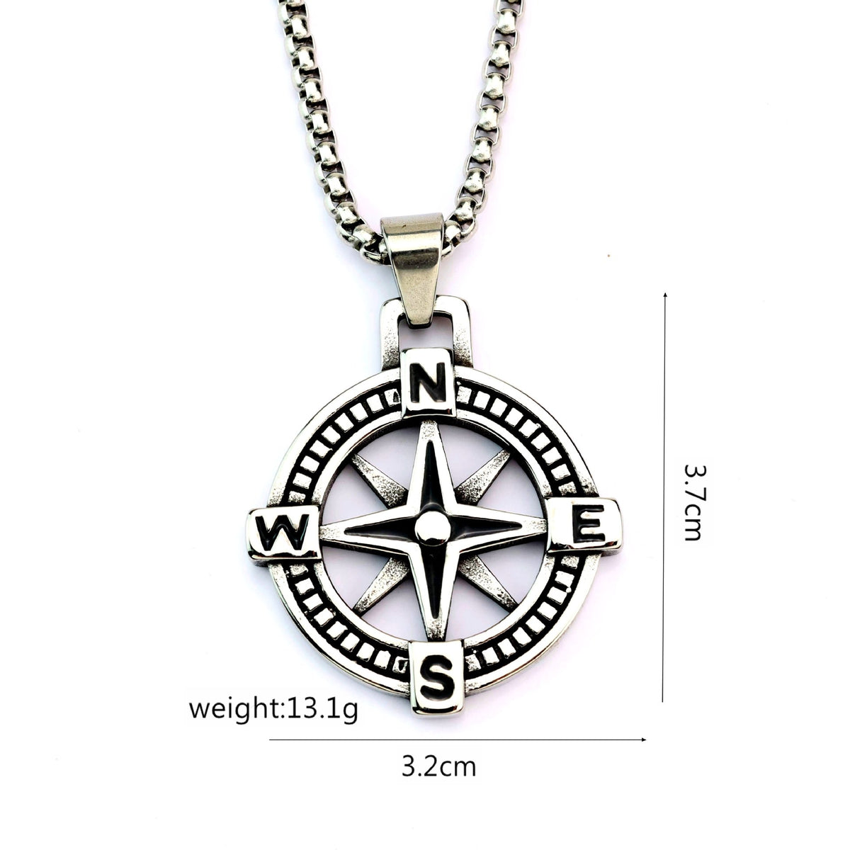 Vintage Compass Stainless Steel Men's Pendant Necklace