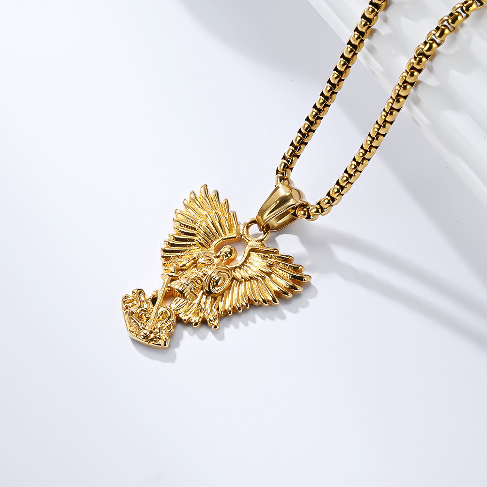 Planderful Saint Michael Titanium Steel Necklace For Men Archangel Pendant Durable Vintage Style