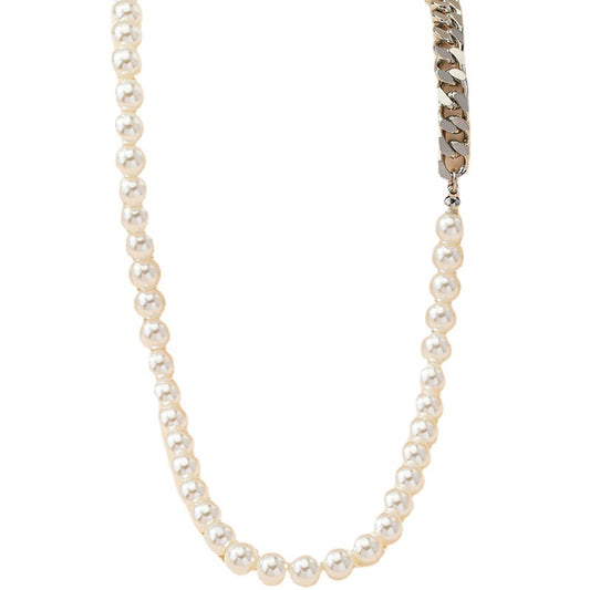 Pearlescent Charm Collar Necklace with Unique Patchwork Design