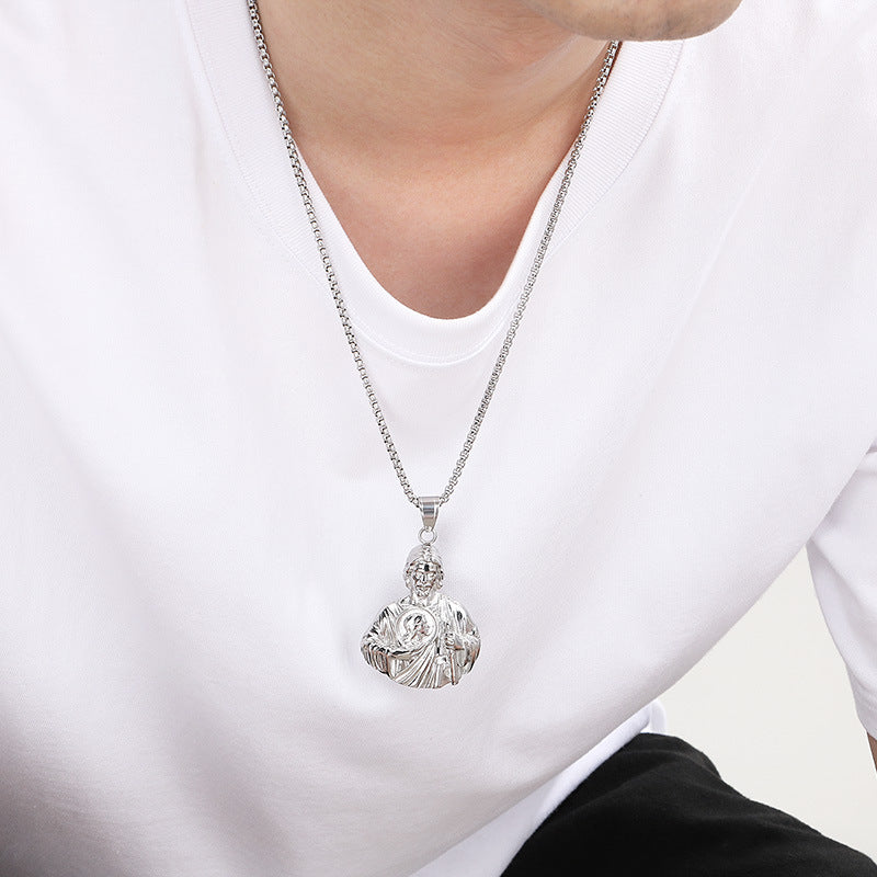 Planderful Retro Portrait Pendant St Jude Men Stainless