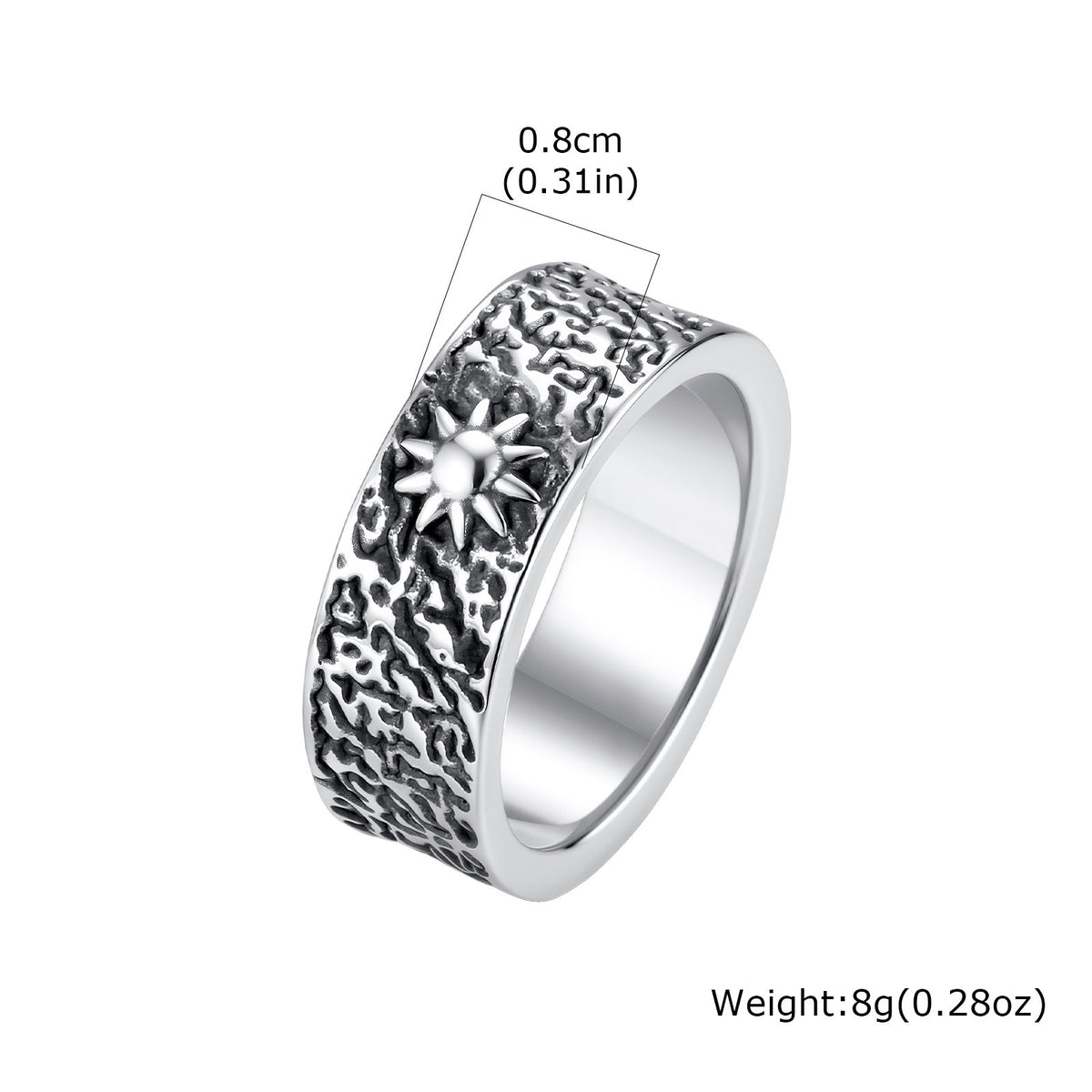 Concave-Convex Stainless Steel Sun Moon 8mm Ring