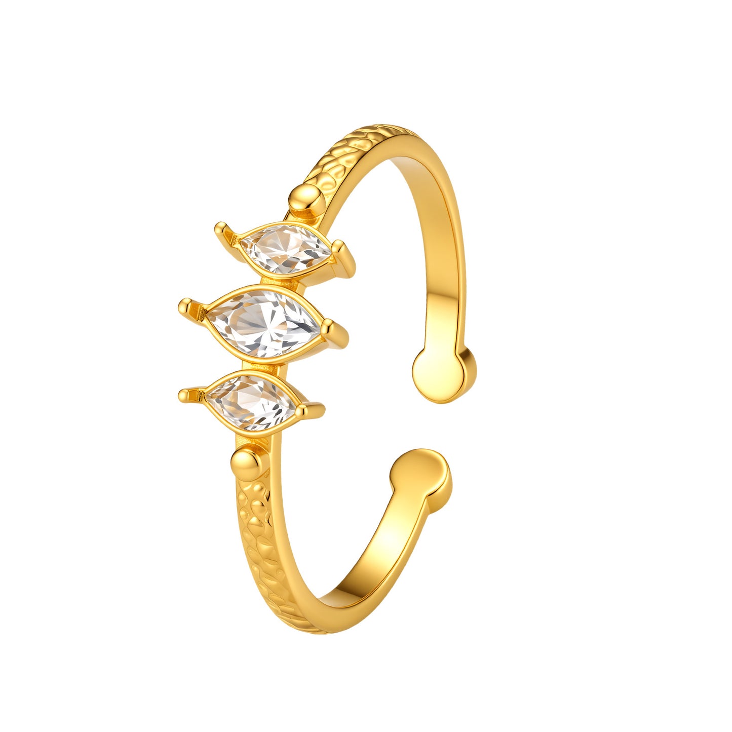 Planderful Everyday Genie Stainless Steel Adjustable Ring With Hammer Texture Three Zircon Unisex Personalized Jewelry