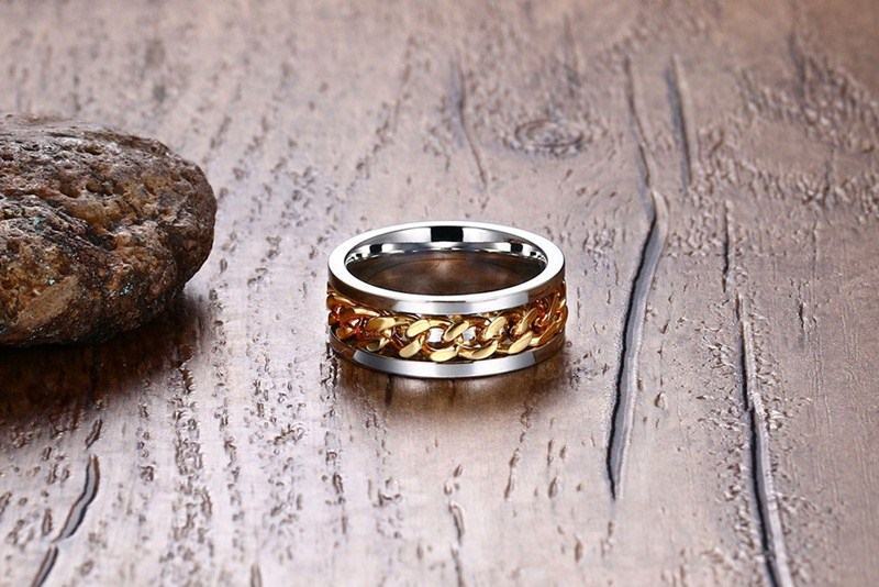 Chain Rotating Stainless Steel Internet Celebrity Ring for Men