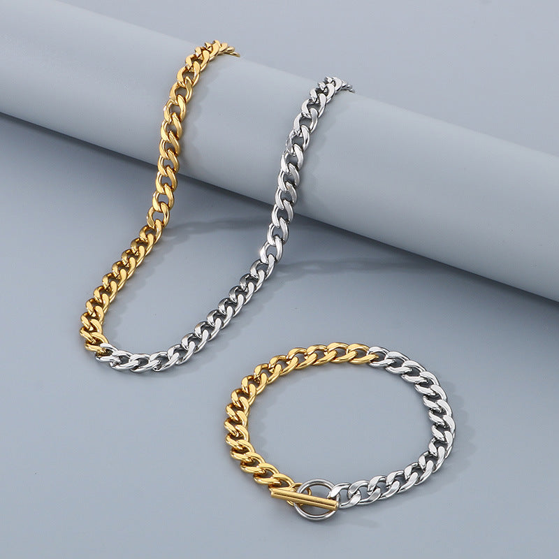 Hip Hop Stainless Steel Gold Silver NK Chain Bracelet Set