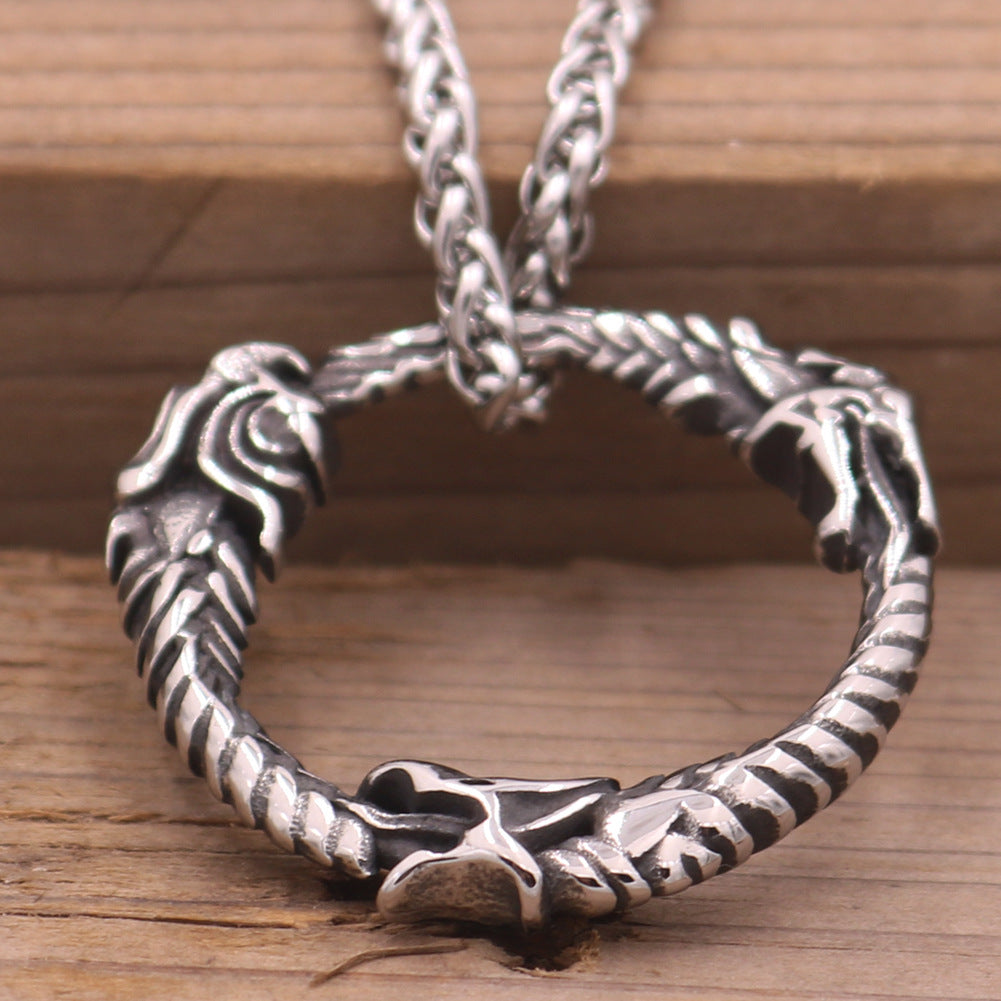 Dragon Tail Stainless Steel Pendant with Orchid Chain Necklace for Men