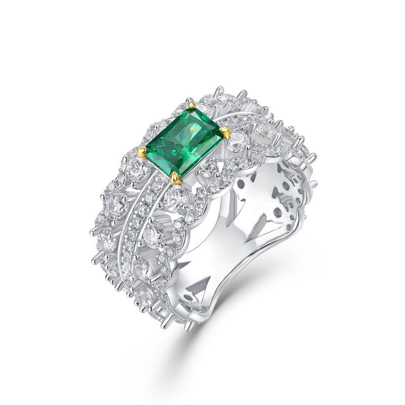 S925 Sterling Silver High-Carbon Stone Double-Row Ring