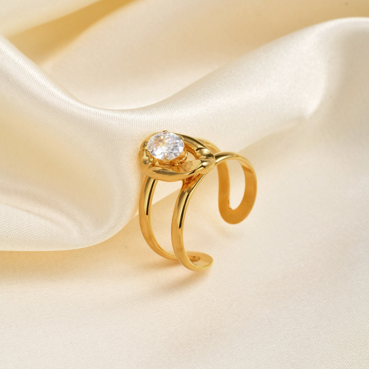 Version Of Design Blogger With Stainless Steel Double Zircon Open Ring