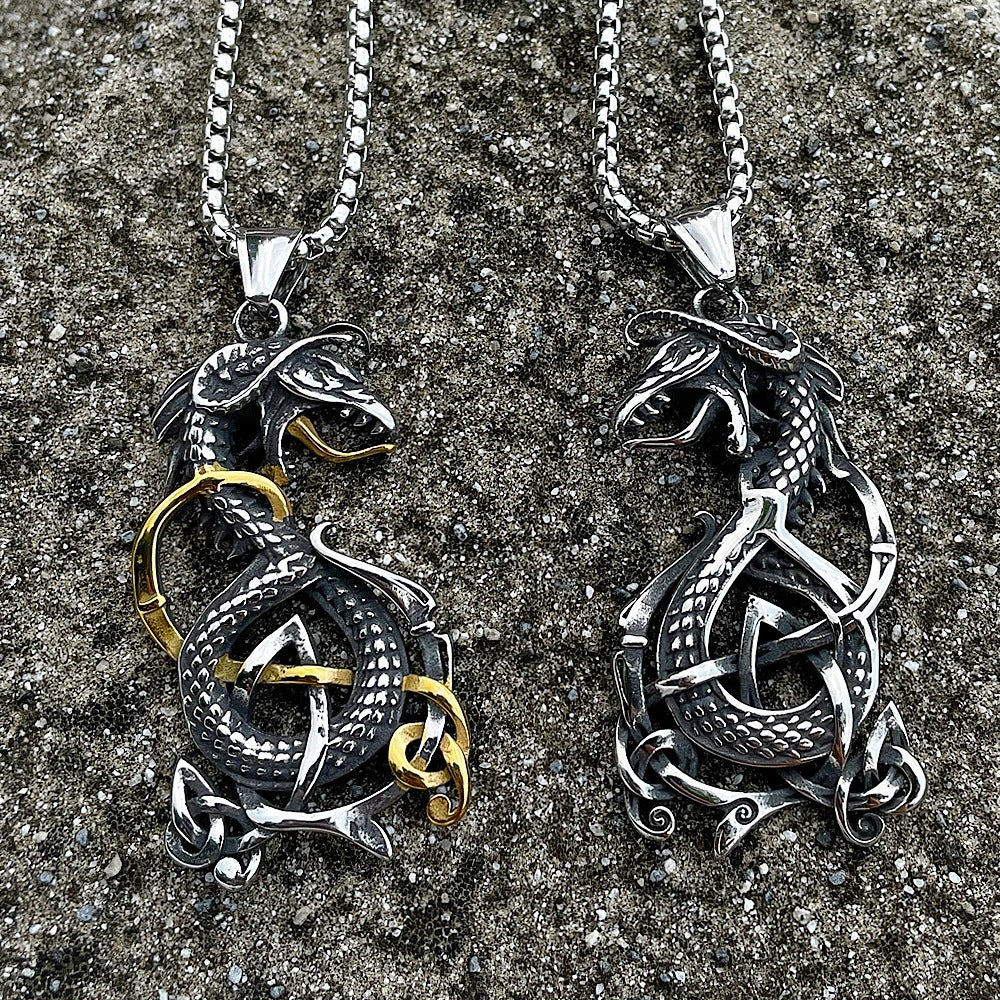 1. Planderful Stainless Steel Viking Dragon Necklace For Men Retro Knot Pendant Gift Idea
