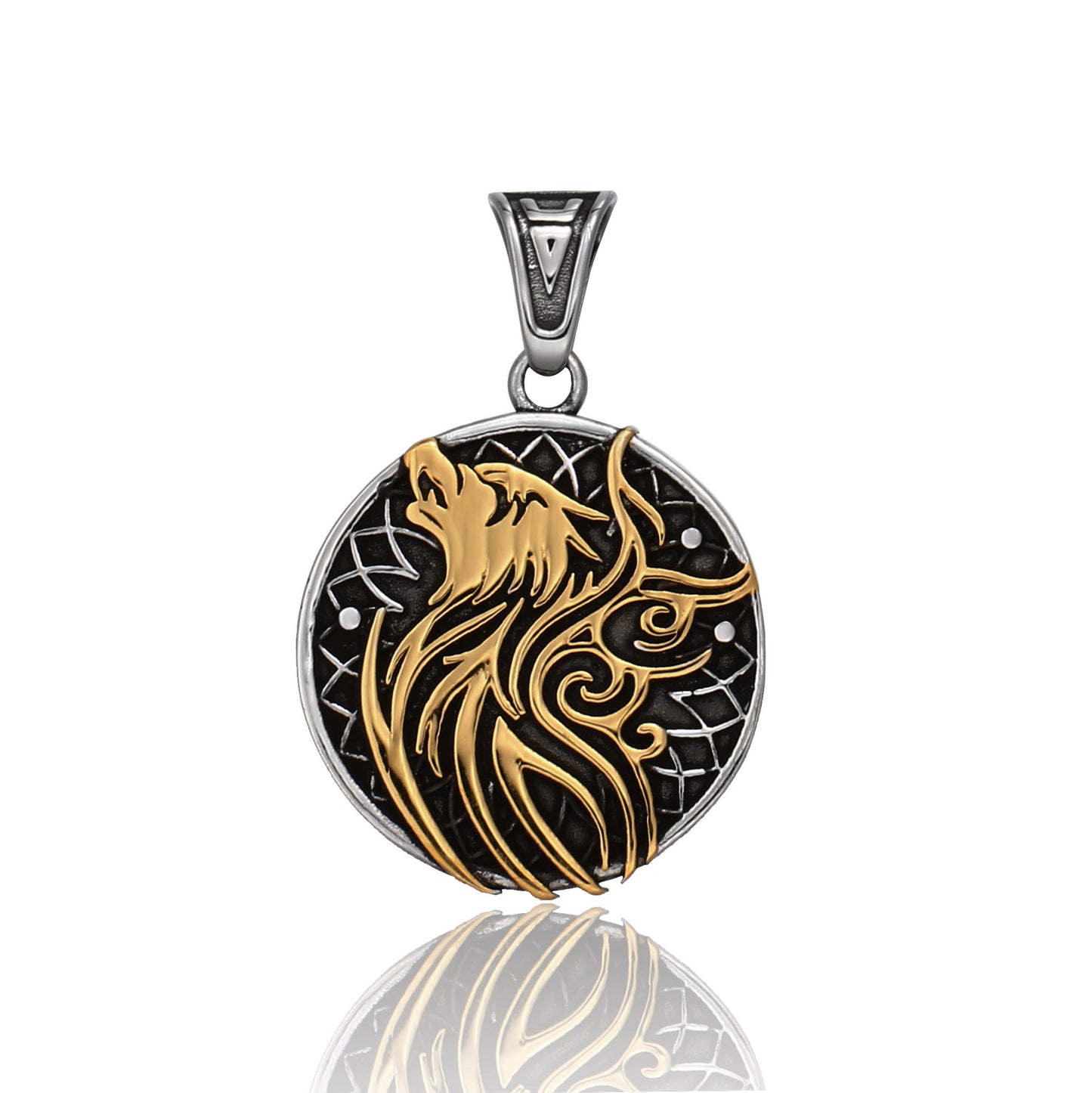 Retro Viking Triangle Symbol Pendant with Wolf Head Design in Titanium Steel for Men