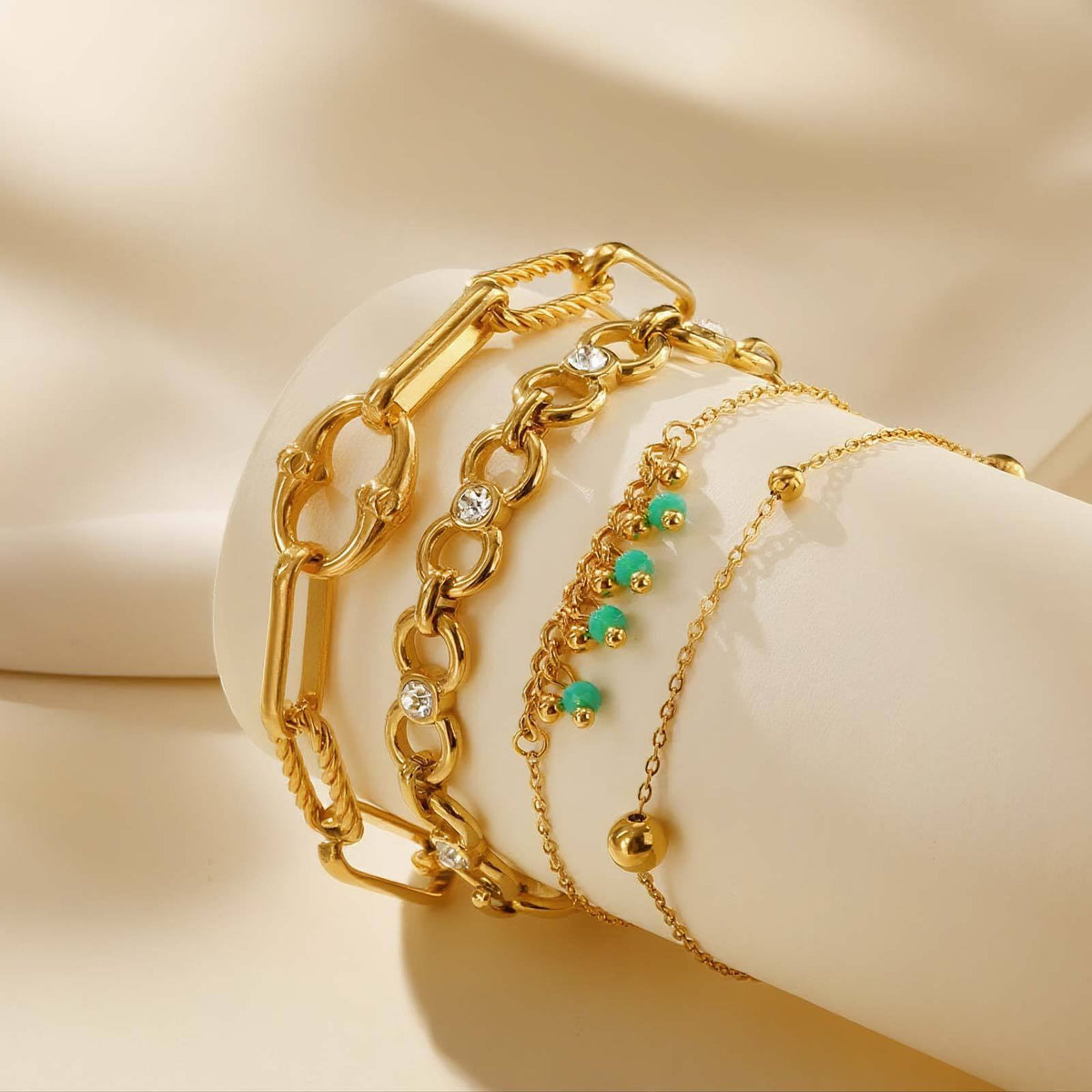 Cross Snake Pearl Zircon Stainless Steel Bracelet