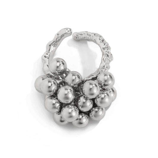 Planderful Vienna Verve Imitation Pearl Ring Open Wind Fold Metal Ring For Trendy Women And Gift Seekers