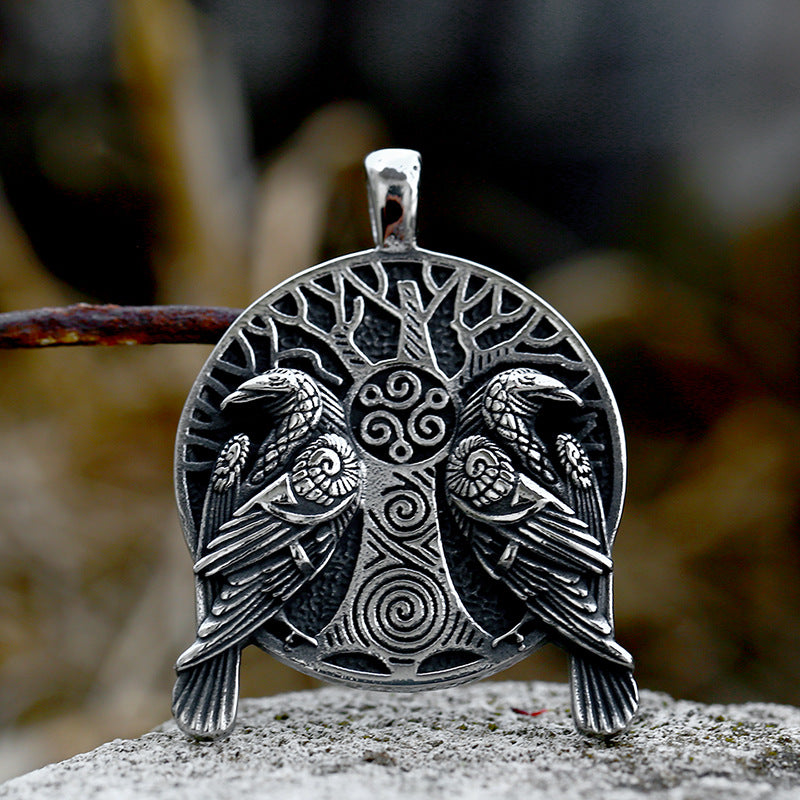 Norse Mythology Viking Odin Crow Stainless Steel Pendant – Unisex Titanium Steel Pendant Necklace