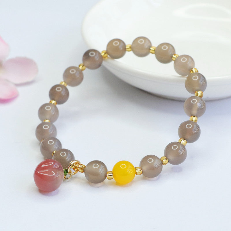 Purple Smoke Chalcedony and Peach Agate Sterling Silver Bracelet