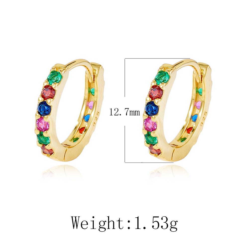 S925 Sterling Silver Colored Zircon Earrings, Ear Buckles, Style And Versatile Jewelry Earrings