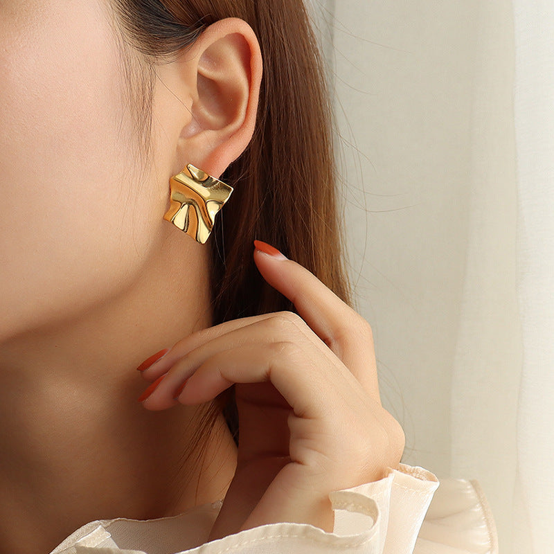 Cold Breeze Gold-Plated Titanium Steel Textured Earrings