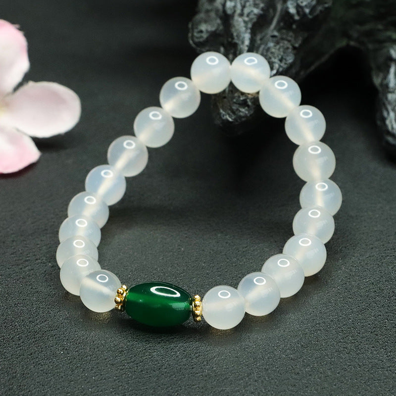White Chalcedony and Green Agate Sterling Silver Bracelet
