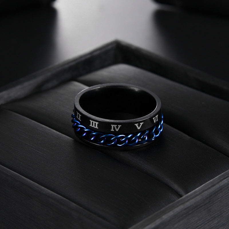 Planderful Everyday Genie Titanium Steel Ring Rotatable Chain Decompression Unisex Roman Numerals Jewelry Size 7 13