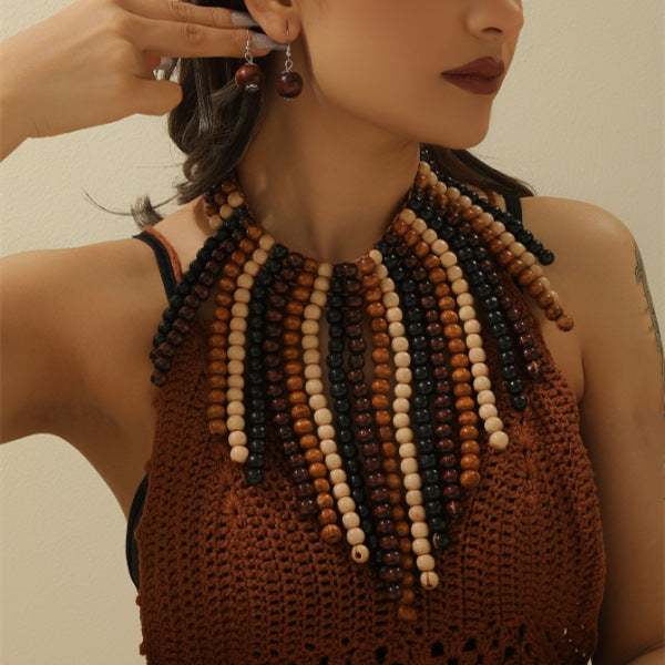 Planderful Savanna Rhythms Necklace and Earrings Set – Unique Multi-Layer Geometric Design