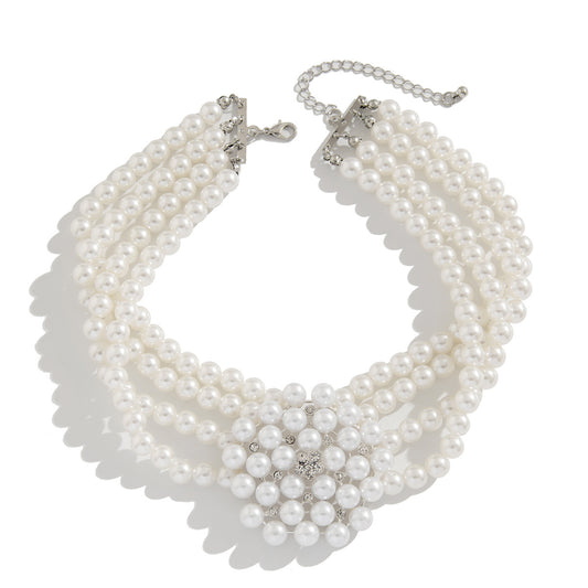 French-Inspired Pearl Flower Layered Choker