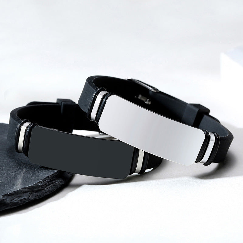 Men's Stainless Steel Curved Silicone Jewelry Bracelet