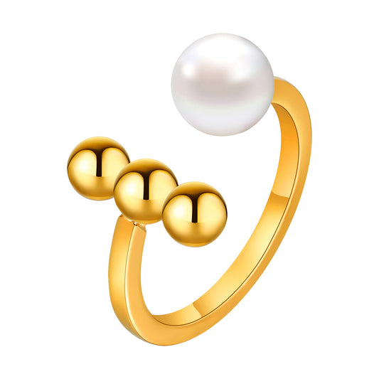 Jewelry Stainless Steel 3 Steel Balls Imitation Pearl Ring