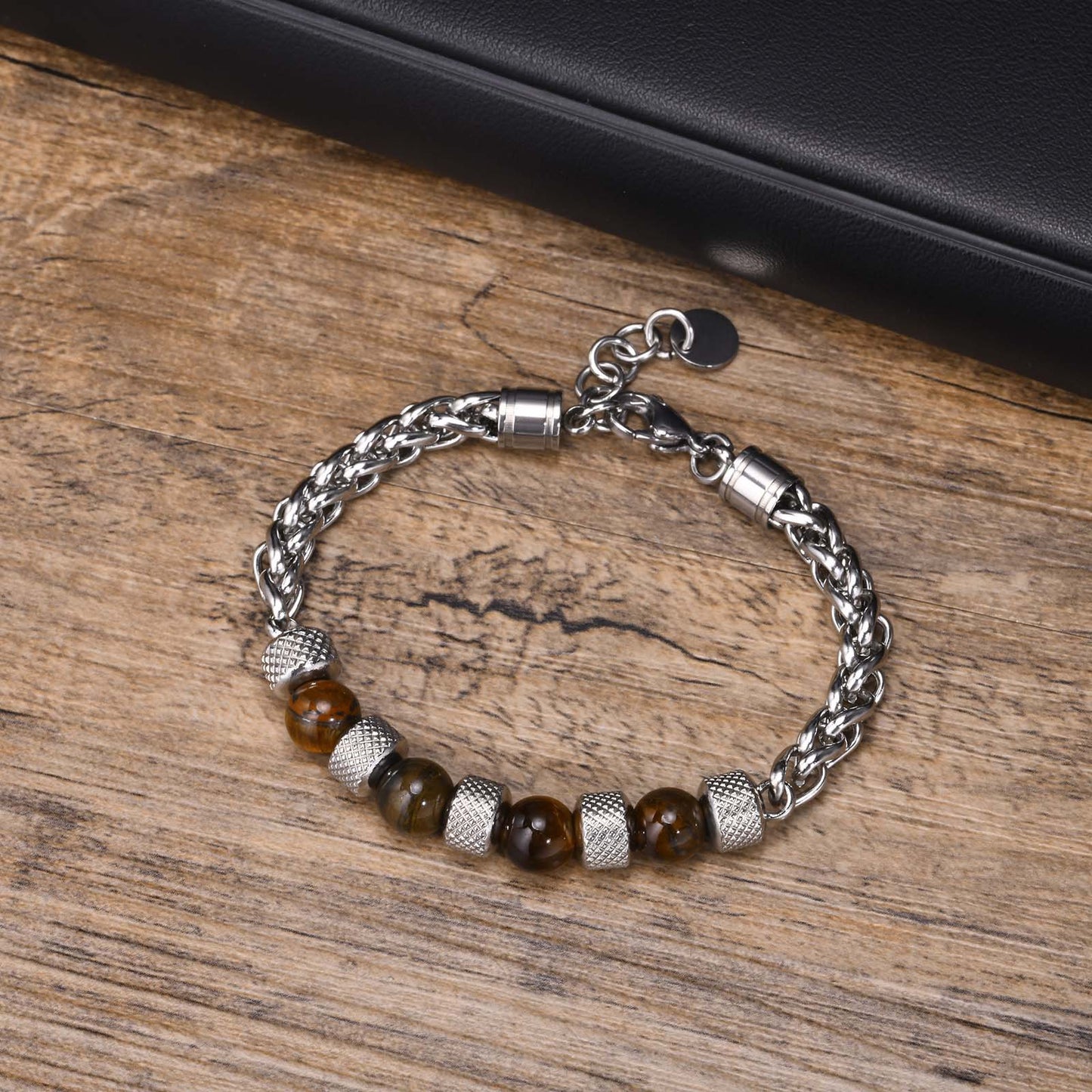 Stainless Steel Flower Basket Chain Beaded Bracelet Men