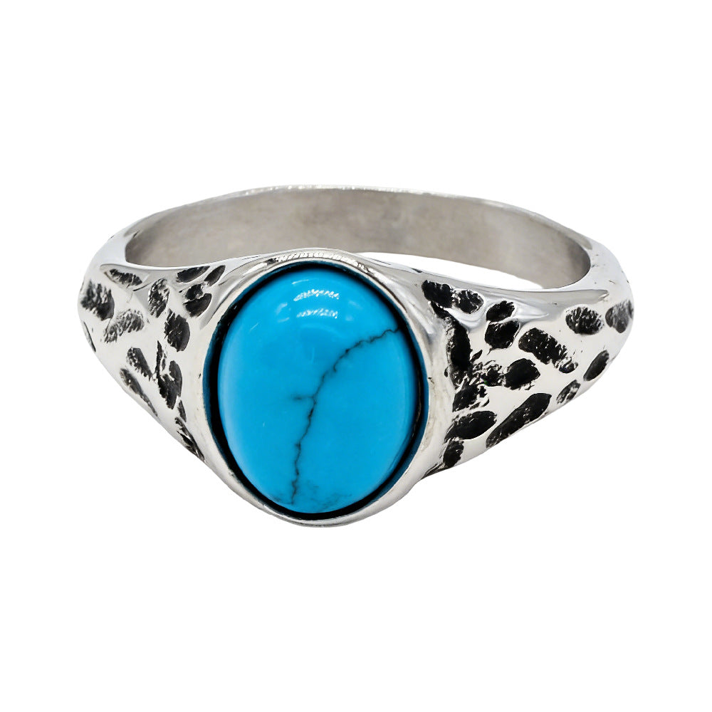Planderful Titanium Steel Ring For Men Unisex Retro Oval Stone Statement Jewelry
