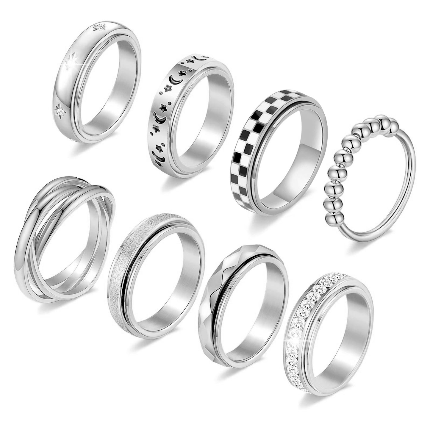 Planderful Everyday Genie Stainless Steel Zircon Spinner Ring Does Not Fade For Couples Unisex Durable Jewelry