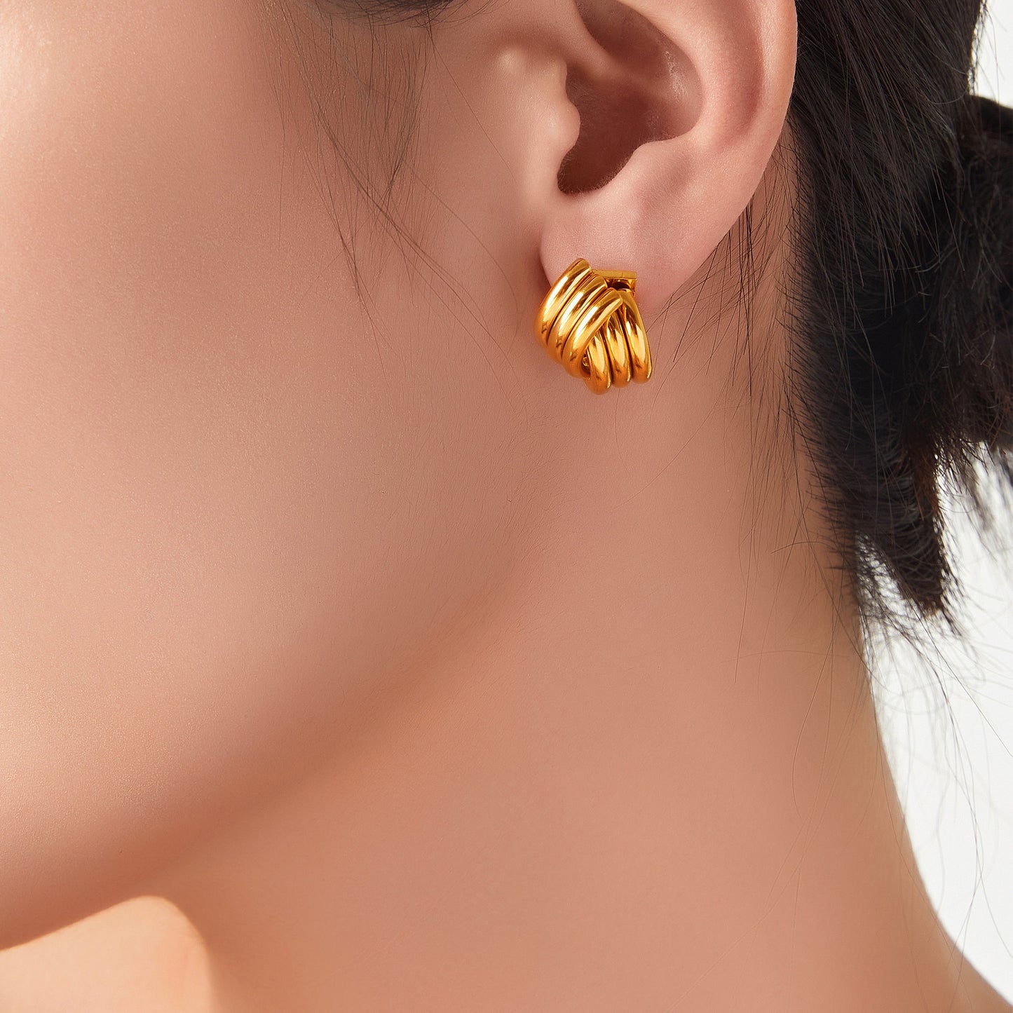 Geometric Stitched Earrings with Gold-Plated Studs