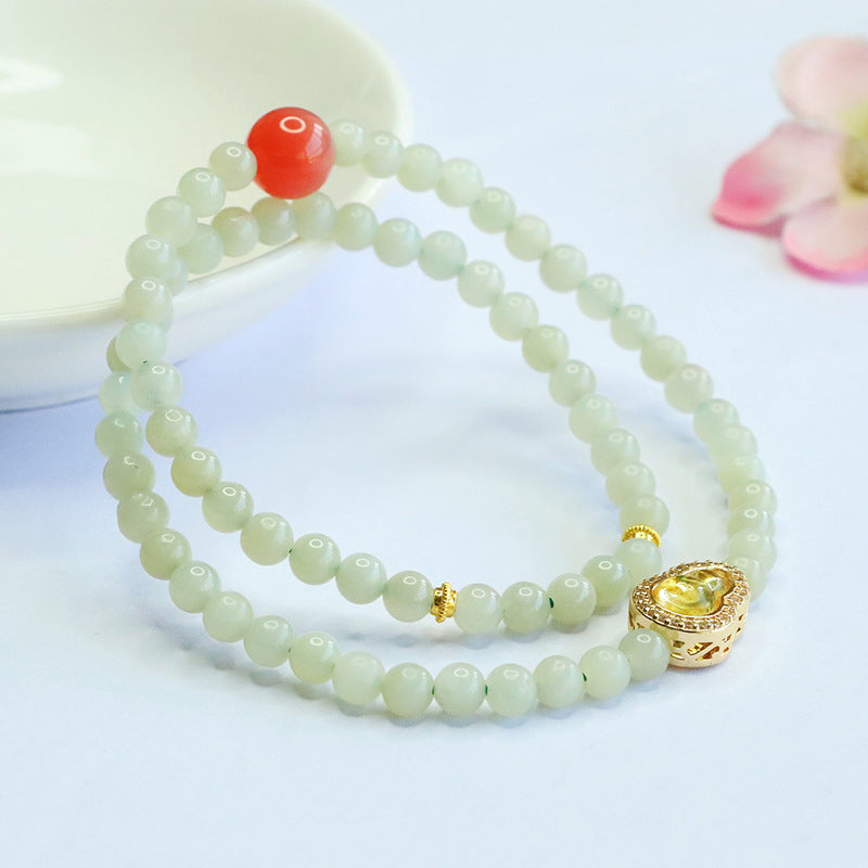 Qingshui Hetian Jade & Yanyuan Agate Double-Wrap Bracelet