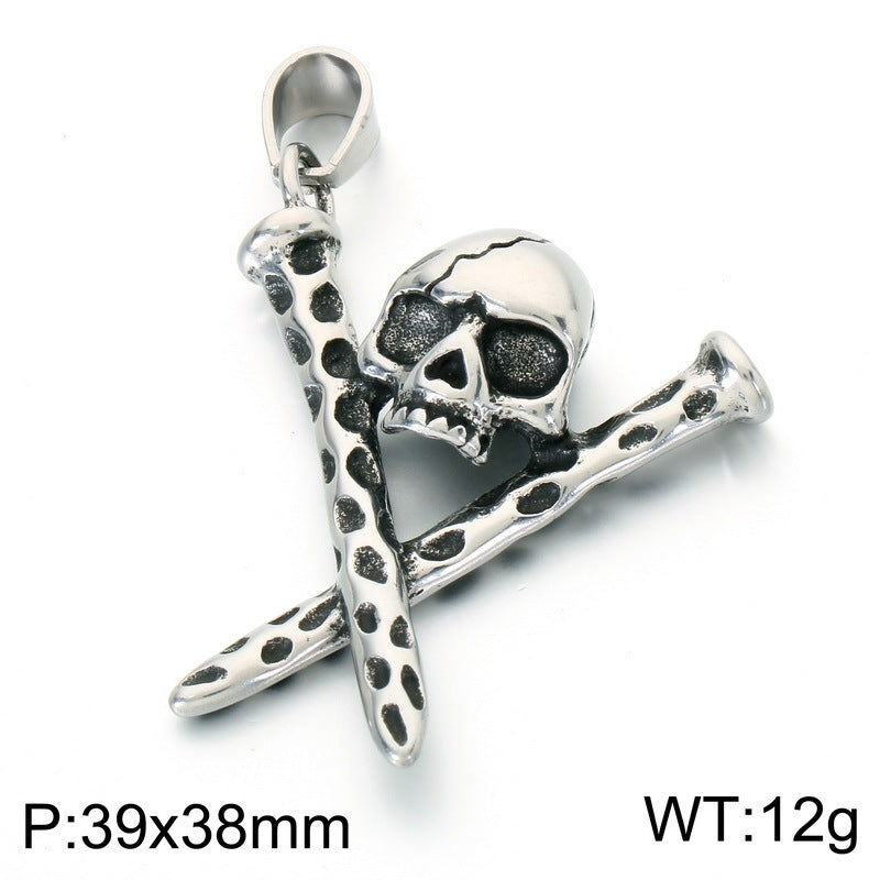 Viking Weapon Element Pendant Punk Street Double Knife Skull Baseball Bat Skull Necklace