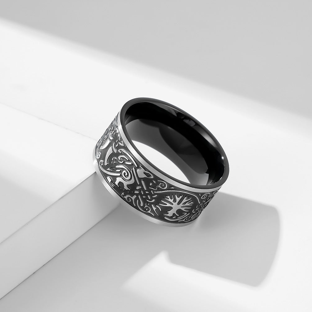 Planderful Titanium Steel Viking Ring Tree Of Life Odin Raven Celtic Knot Index Finger For Men