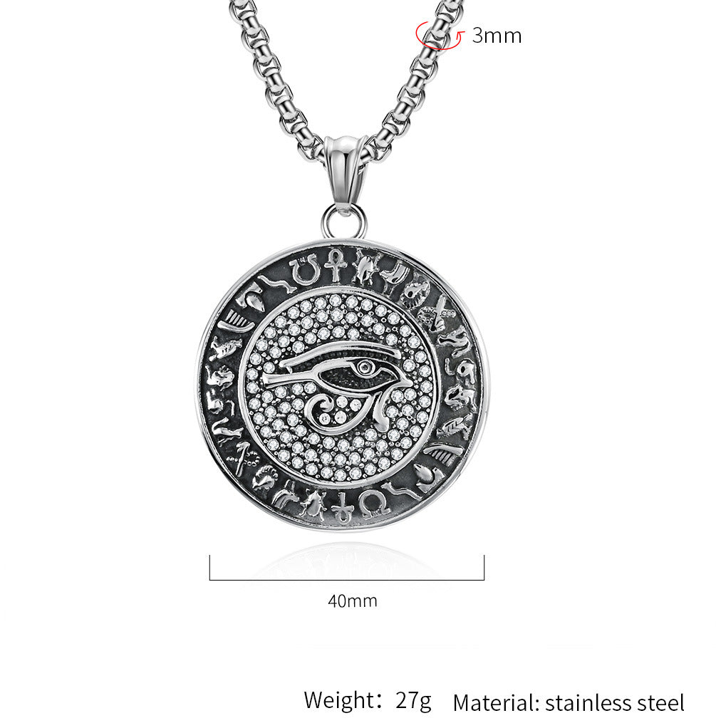 Eye Of Horus Necklace By Planderful Zircon Studded Ankh Symbol Jewelry In Titanium Steel For Hip Hop Fashion Fans