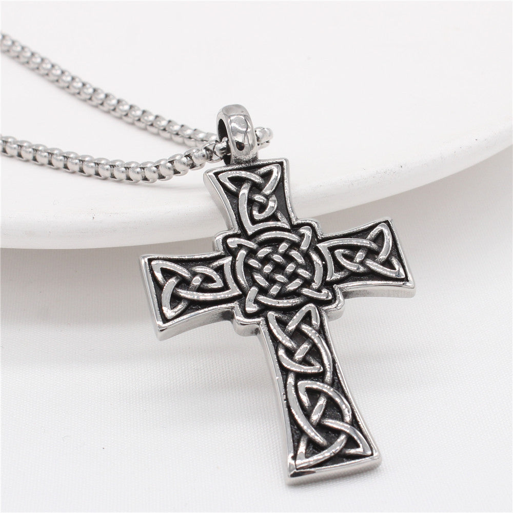 Celtic Cross Pendant Necklace Titanium Steel Durable Unisex Viking Pattern Protection Planderful Brand
