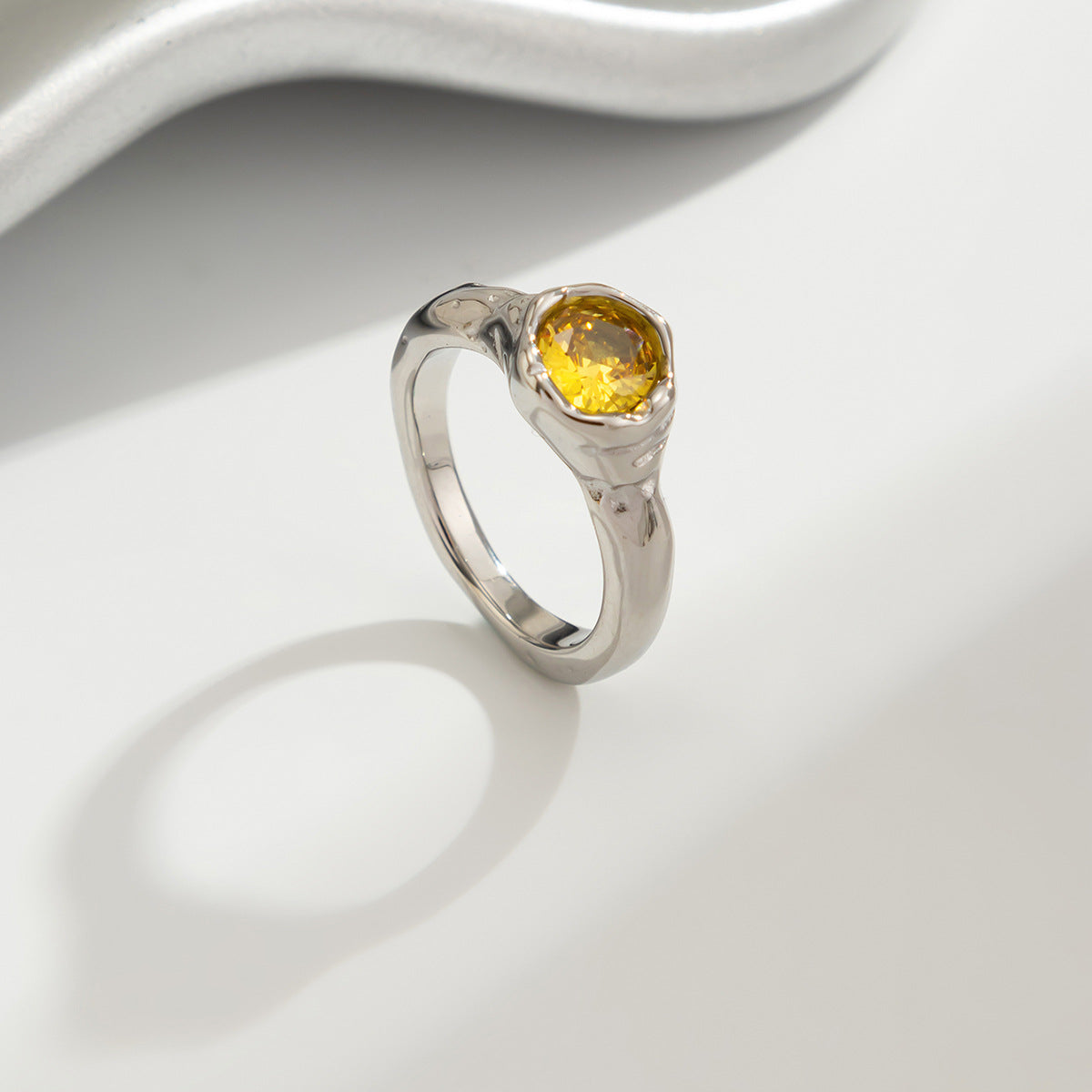 Planderful Stainless Steel Ring With Lava Texture And Zircon Inlays For Women Statement Jewelry