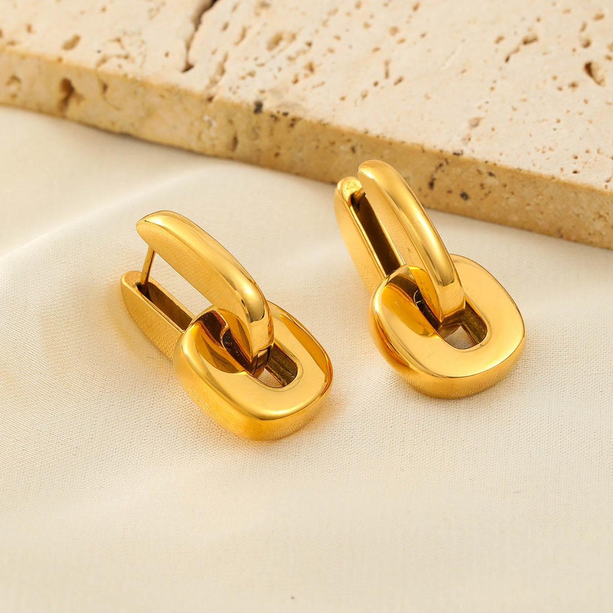 Planderful Vienna Verve Stainless Steel U Shaped Ear Buckle Earrings Removable Chain Ring Everyday Jewelry