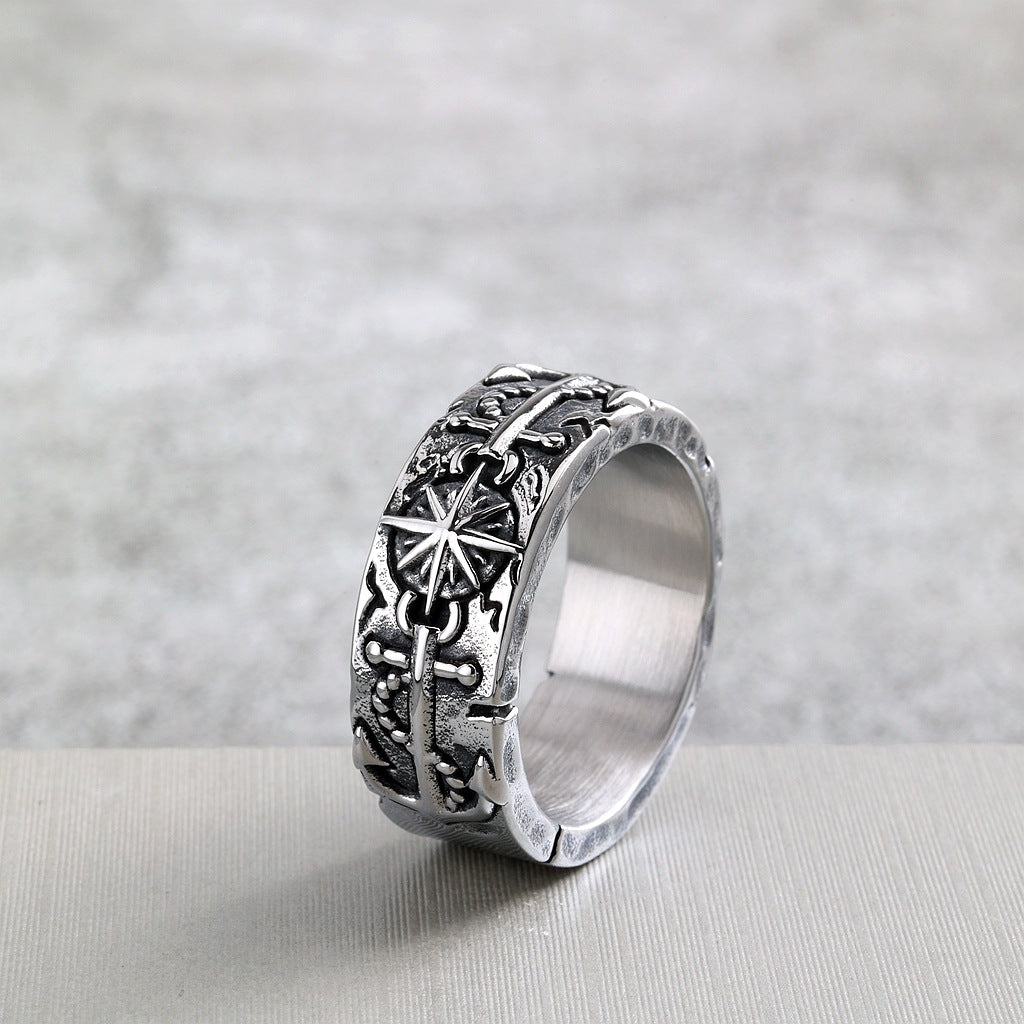 Vintage Anchor Sun Stainless Steel Men's Ring
