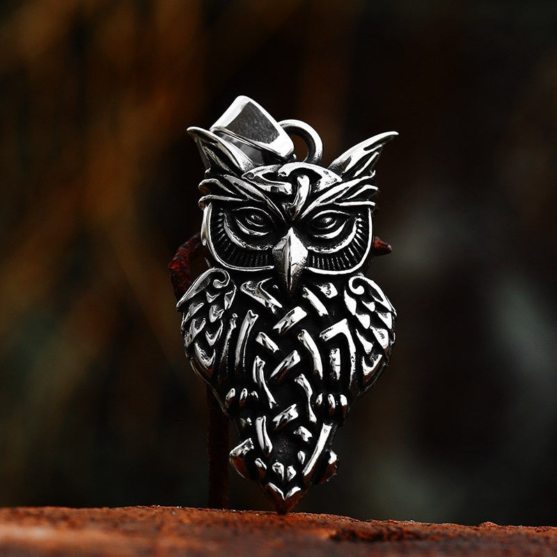 Viking Celtic Knot Owl Pendant in Stainless Steel - Retro Wholesale Jewelry for Men