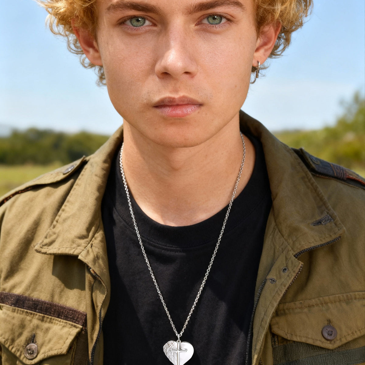 Cross Heart Textured Stainless Steel Pendant Unisex