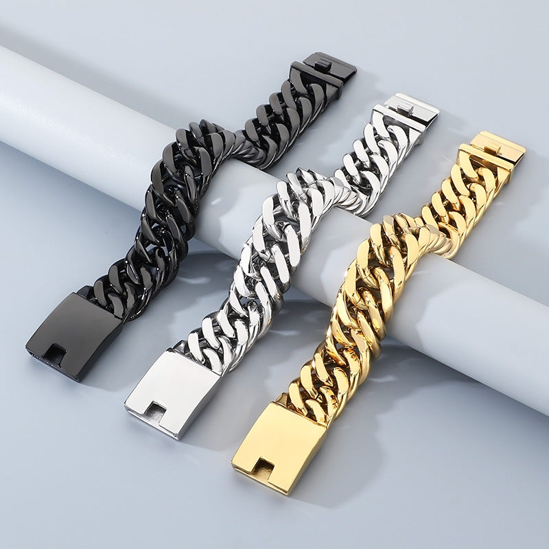 18mm Double-Woven Four-Sided Grinding Cuban Chain Polished Men's Bracelet