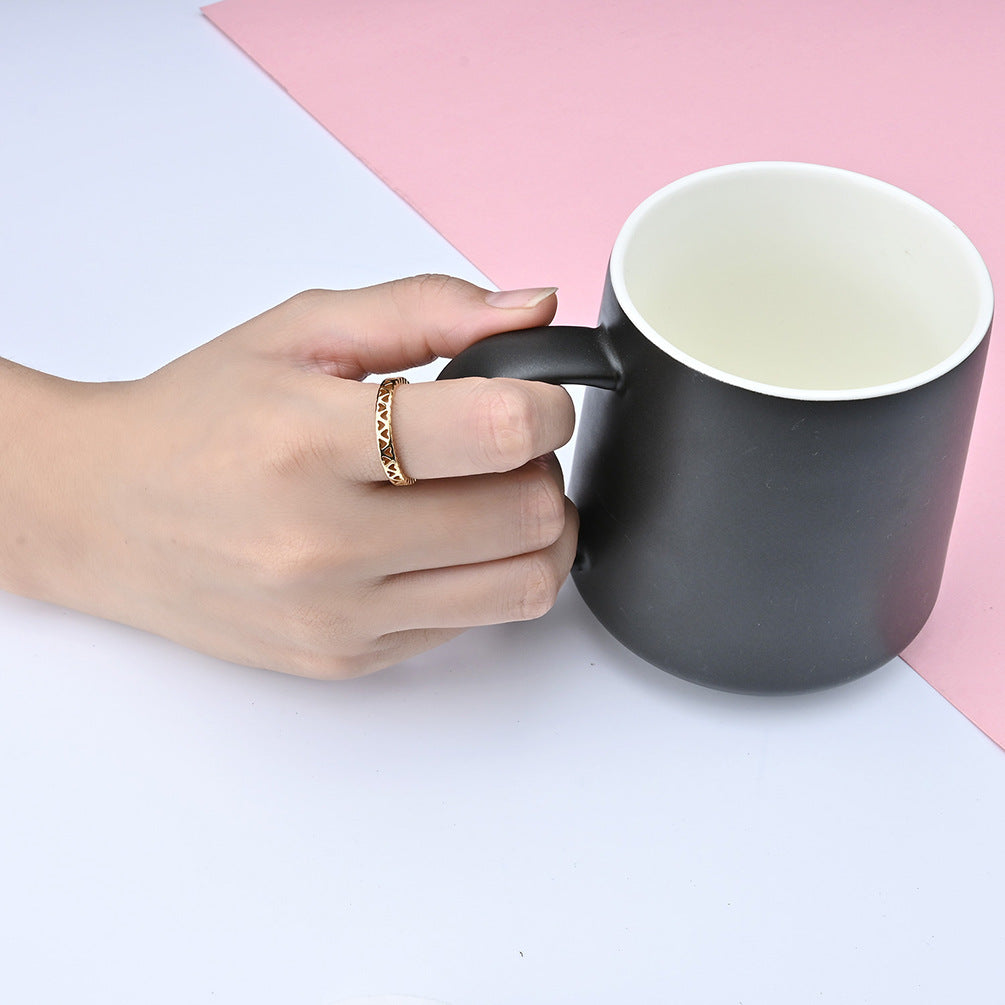 Cross-Border Amazon Hollow Love Titanium Steel Ring for Couples