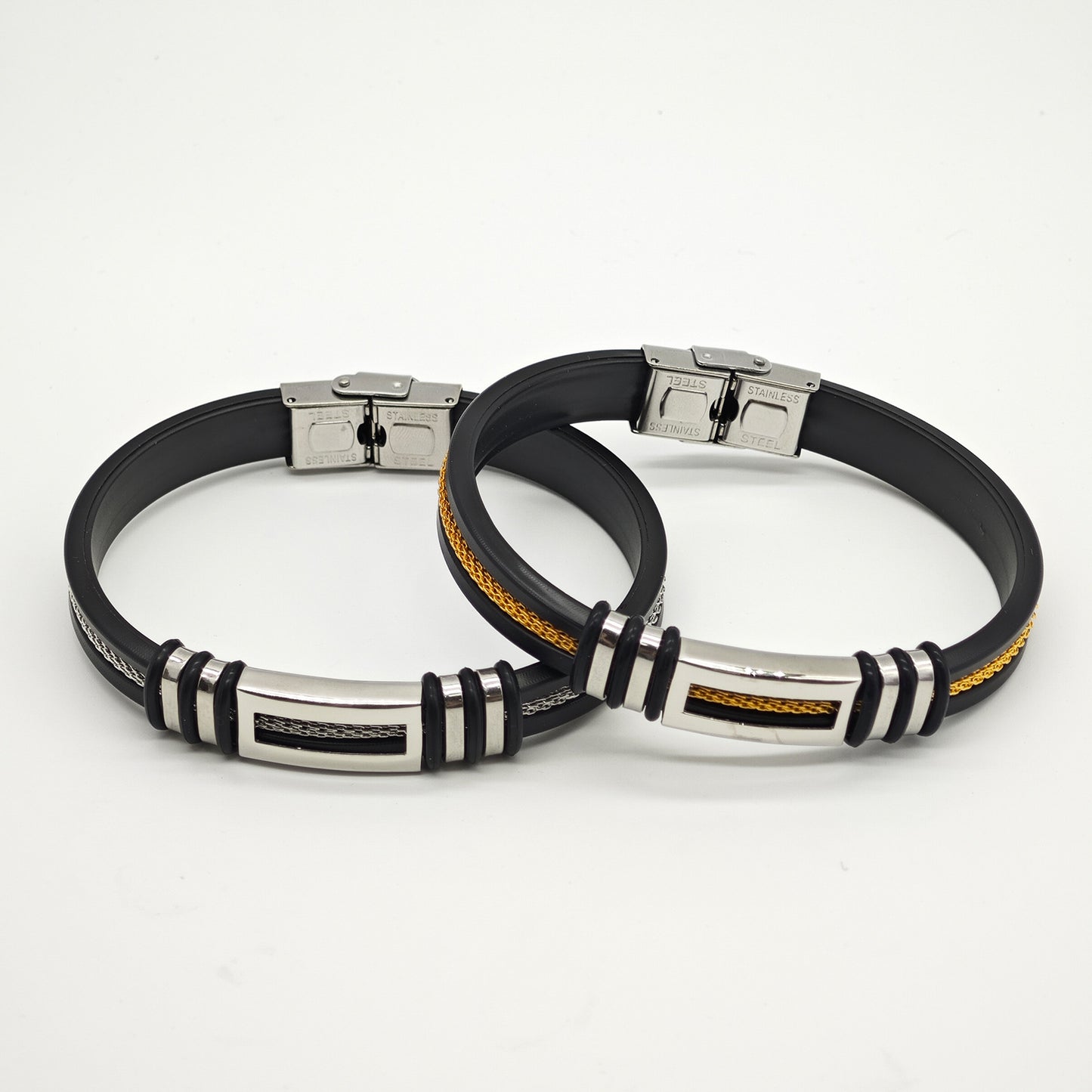 Planderful Stainless Steel Chain Leather Bracelet For Men Durable Weave Trendy European American Unisex Jewelry